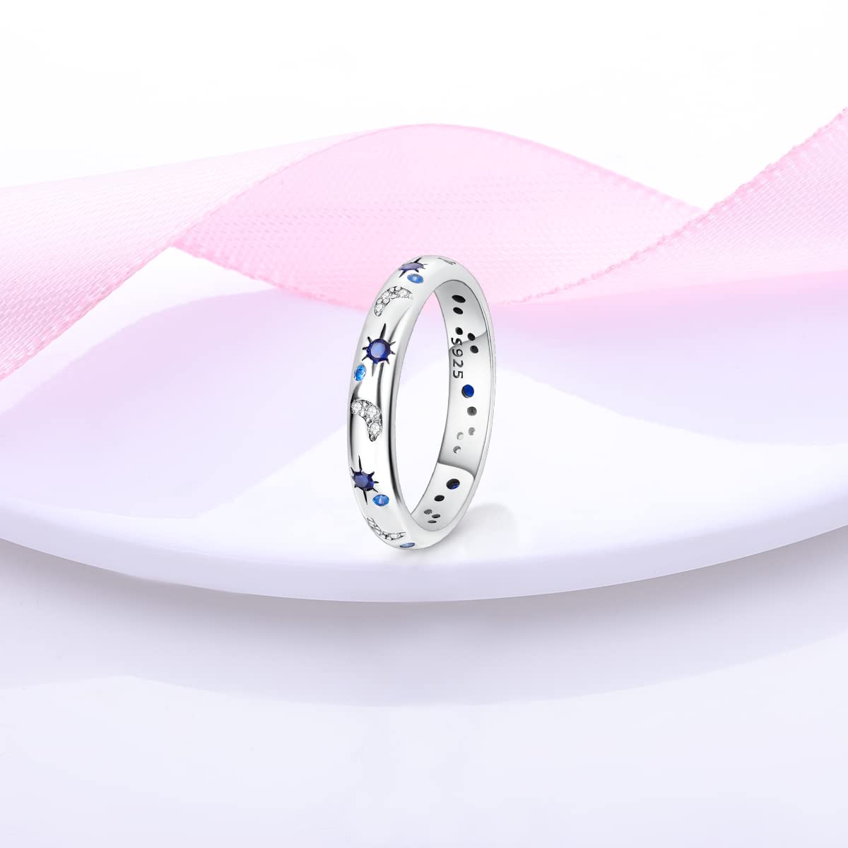 Hapour 925 Sterling Silver Ring for Women,Eternity Gorgeous Rings Stackable Rings for Women as Gifts Ring Size 6-9