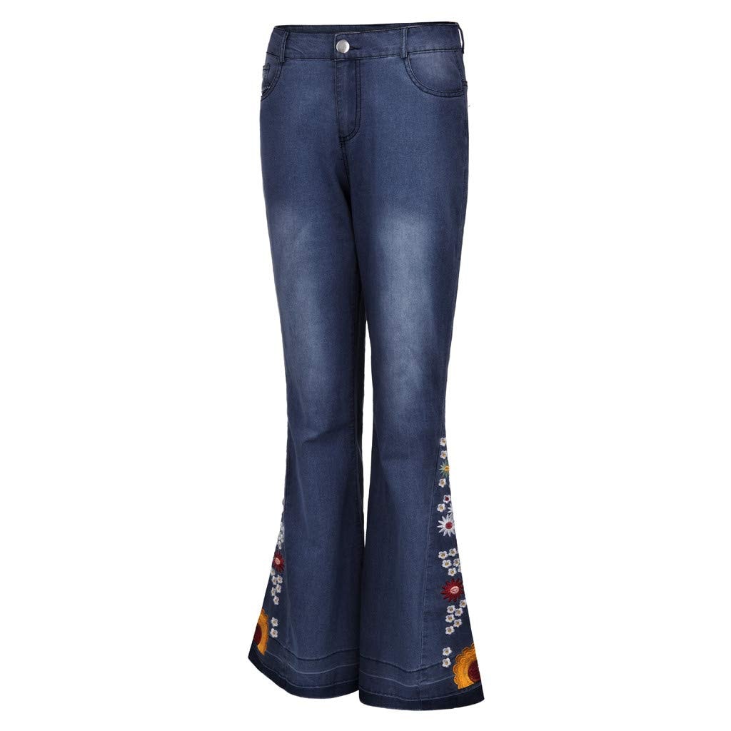 Lxitoler Women Bell Bottom Embroidered Gothic Floral Print Bootcut Western Jeans