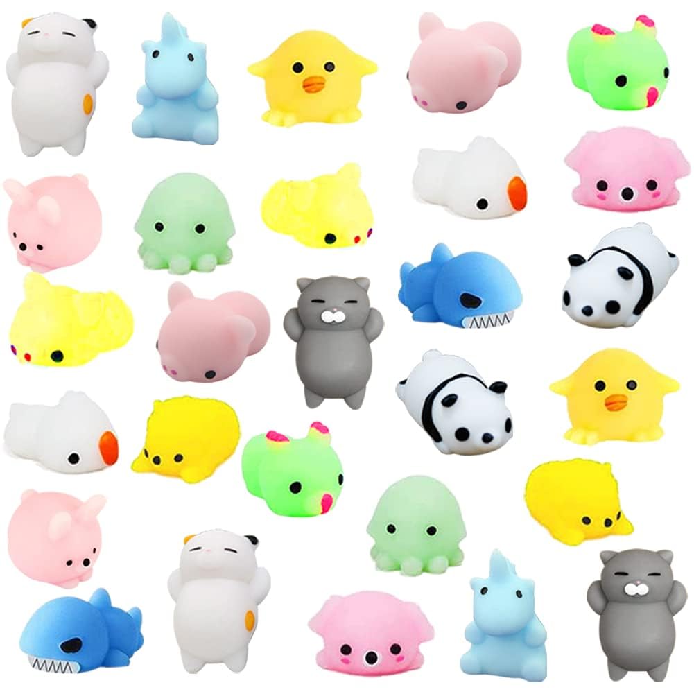 Valentines Party Favors Set, 28 Pcs Mochi Squishies Toys Filled Hearts and Valentines Day Cards for Kids Valentine's Day Exchange Gift, Kawaii Stress Relief Anxiety Toys for Valentine Basket Stuffers