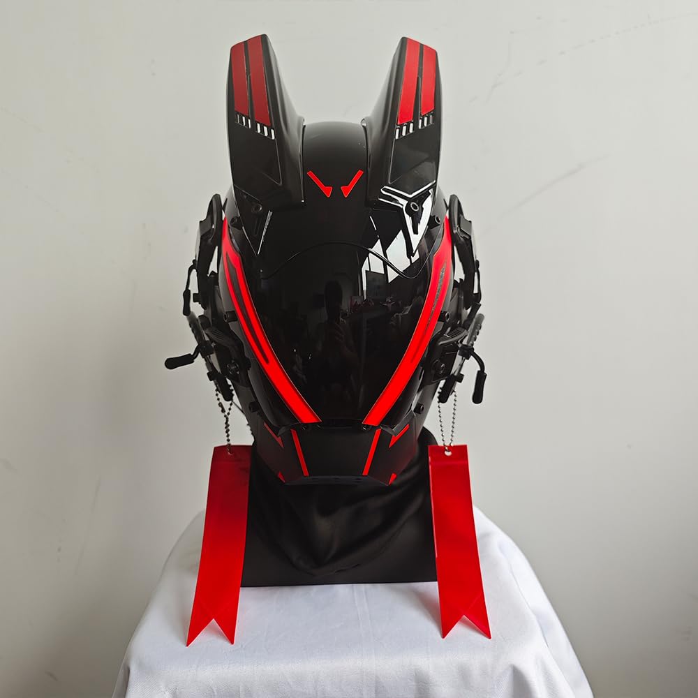 KYEDAY Punk Mask for Men,LED Mask for Women,Futuristic Punk Techwear, Cosplay Halloween Fit Party Music Festival Accessories: Red