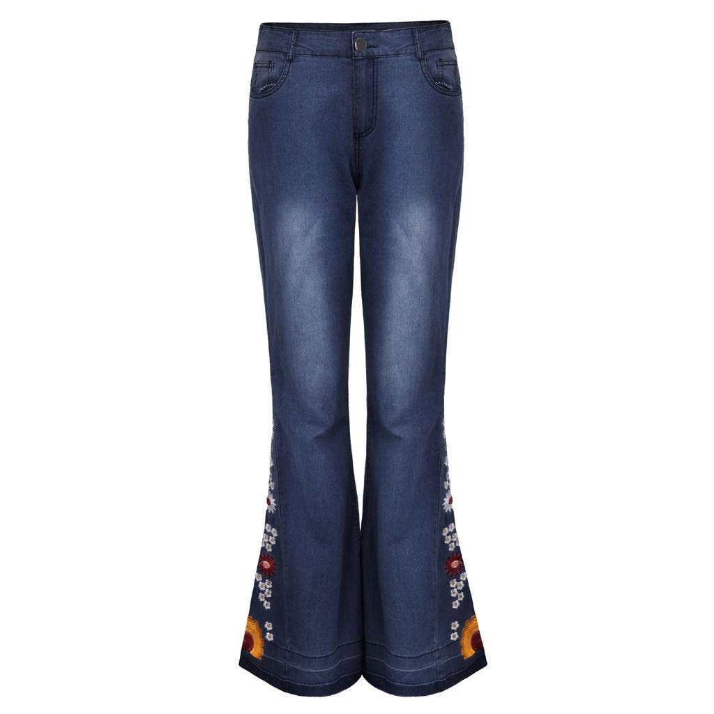 Lxitoler Women Bell Bottom Embroidered Gothic Floral Print Bootcut Western Jeans