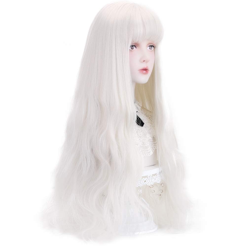 STYLER Long  Synthetic Wig with Bangs - Natural Long Wavy Cosplay Wigs for Women Halloween Christmas 30" (White)