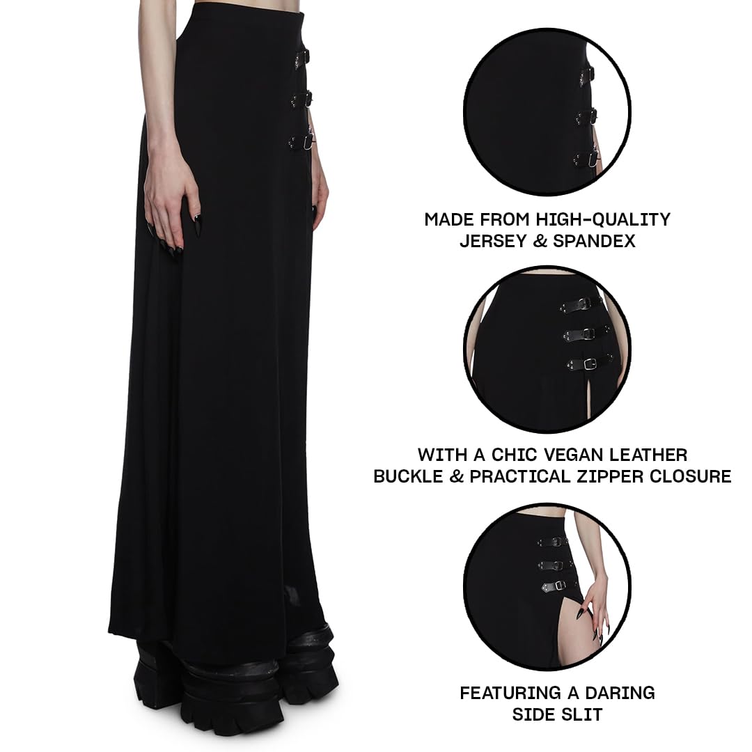Dolls Kill Twilight Doom Maxi Skirt by Widow - Gothic Skirt with Side Slit and Zipper Closure, Perfect for Any Occasion: Small Black