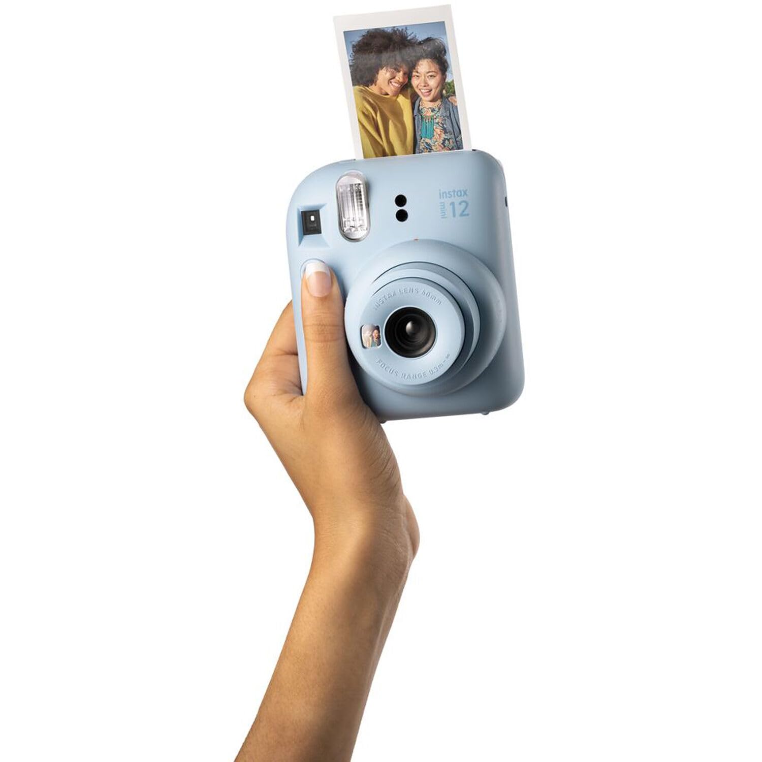 Fujifilm Instax Mini 12 Instant Camera + MiniMate Accessory Bundle & Compatible Custom Case + Fuji Instax Film Value Pack (50 Sheets) Flamingo Designer Photo Album (): Pastel Blue