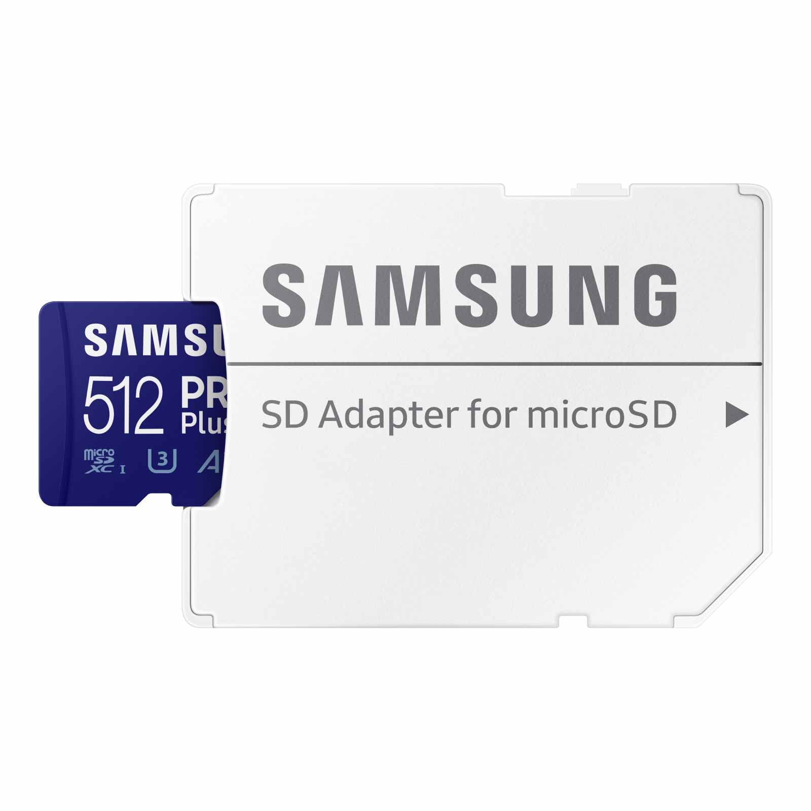 Samsung PRO Plus microSD Memory Card + Adapter, 512GB microSDXC, Up to 180 MB/s, Full HD & 4K UHD, UHS I, C10, U3, V30, A2, for Android Smartphones, Tablets, GoPRO, and DJI Drone (MB MD512SA/AM): PRO Plus - up to 180 MB/s 512GB
