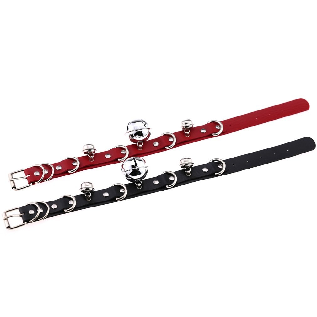 FM FM42 Multicolor PU Simulated Leather Black-tone Silver-tone 4cm Large Bell Rivets Neckband Choker Necklace: Silver-tone Bell &amp; Green