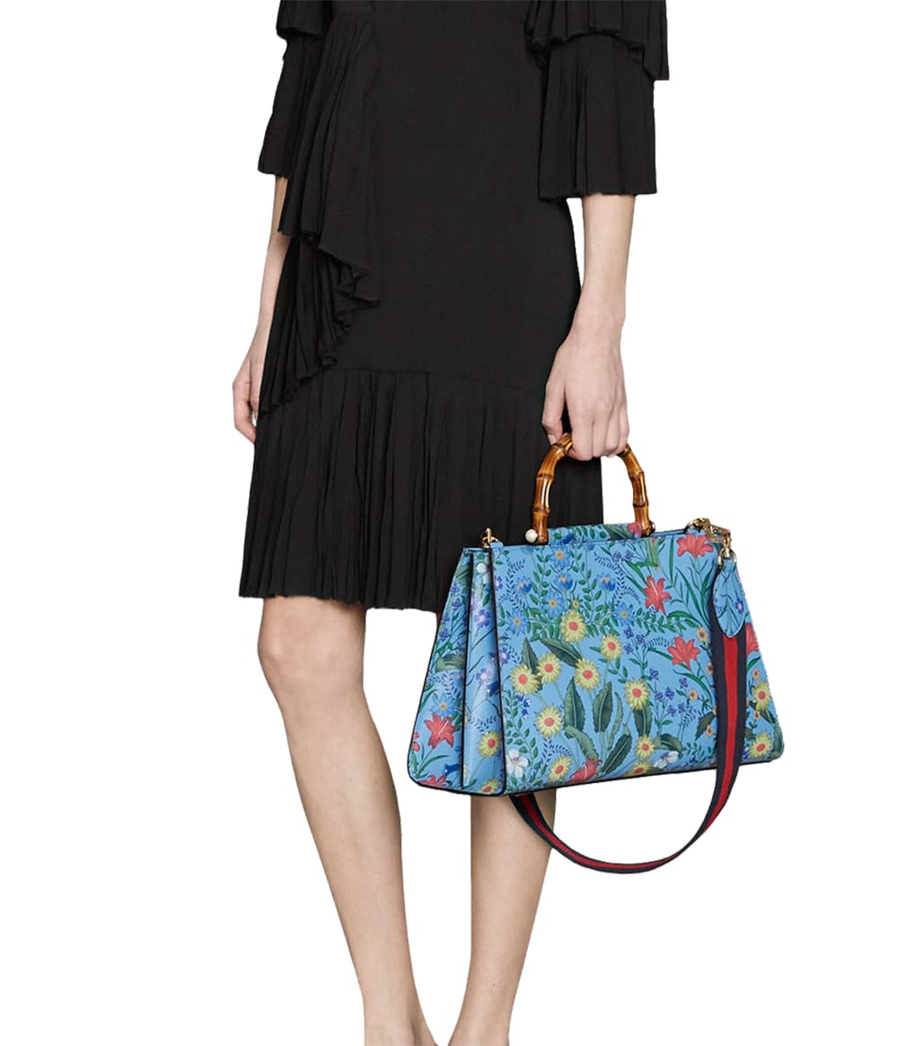 Gucci Flora Azure Shanghai Blue Large Floral Handbag Italy Bag Handbag Flower Bamboo New: Gucci Flora Azure Shanghai Blue Large Floral Handbag Italy Bag Handbag Flower Bamboo New