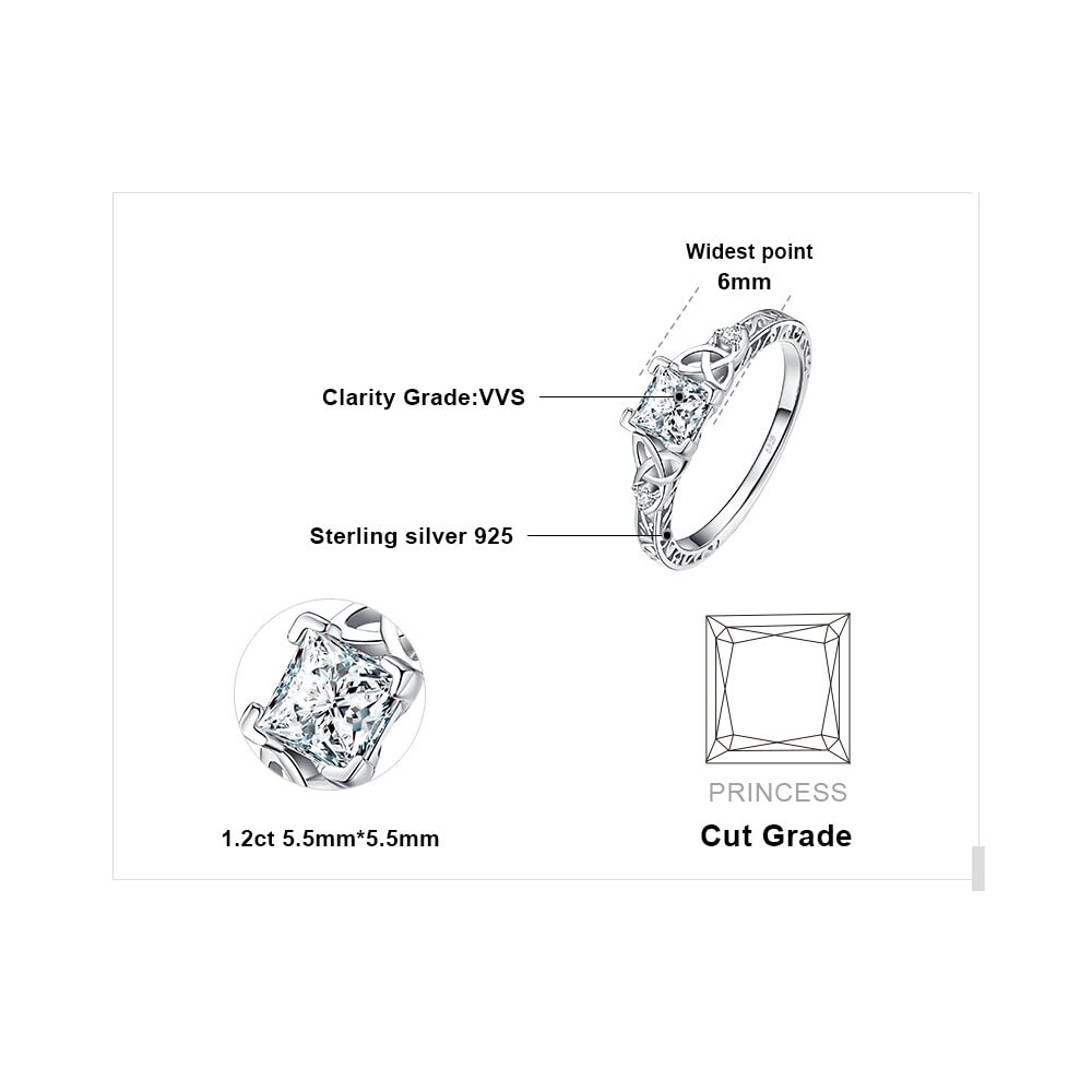 JewelryPalace Vintage Celtic Knot Princess Cut 1.2ct Cubic Zirconia Solitaire Engagement Rings for Women