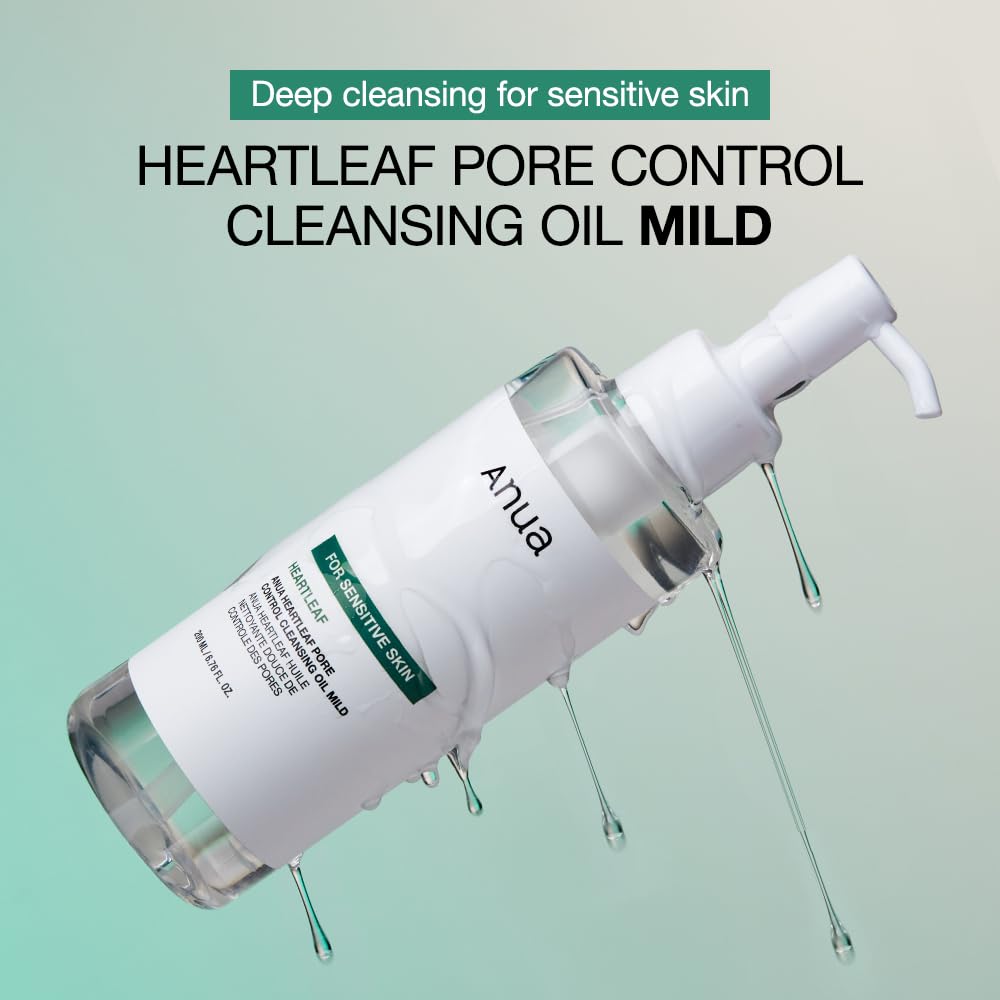 Anua Heartleaf Pore Control Cleansing Oil, Oil Cleanser for Face, Makeup Blackhead Remover, Korean Skin Care 6.76 fl oz(200ml) (original): ANUA Heartleaf Pore Cleansing Oil MILD, Sensitive Skin Face Wash, Oil Cleanser for Face, Makeup Blackhead Remover, Korean Skin Care, Non-Comedogenic, Fragrance Free 6.76 fl oz(200ml)