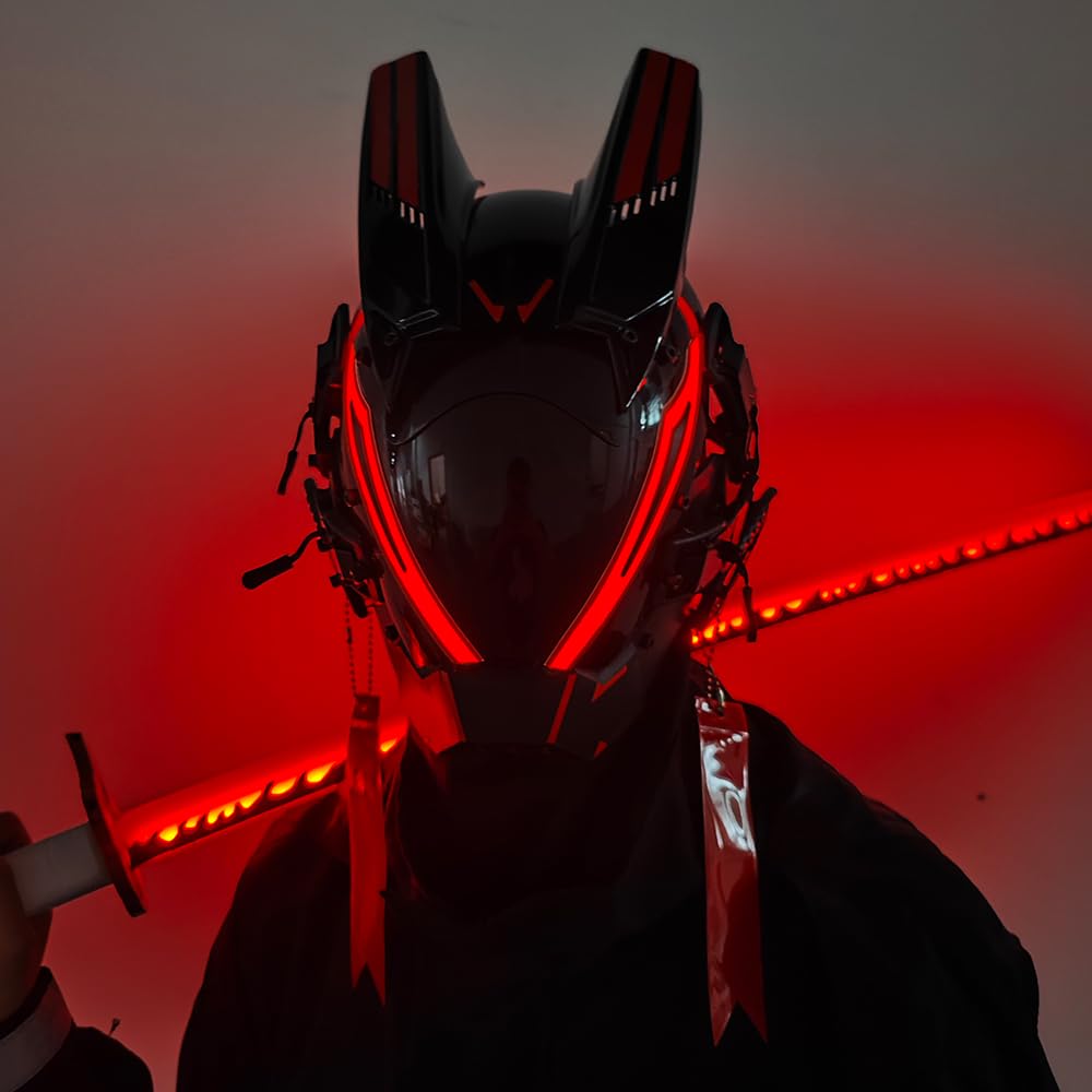 KYEDAY Punk Mask for Men,LED Mask for Women,Futuristic Punk Techwear, Cosplay Halloween Fit Party Music Festival Accessories: Red
