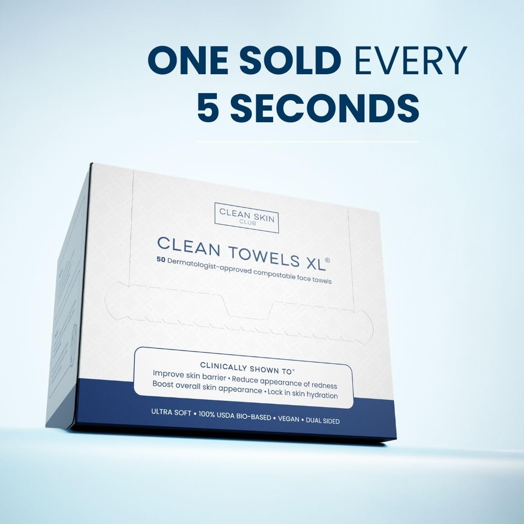 Clean Skin Club Clean Towels XL™, 100% USDA Biobased Face Towel, Disposable Face Towelette, Eczema Association Accepted, Makeup Remover Dry Wipes, Ultra Soft, 300 Ct, 6 Pack: 100 Count (Most Popular!)