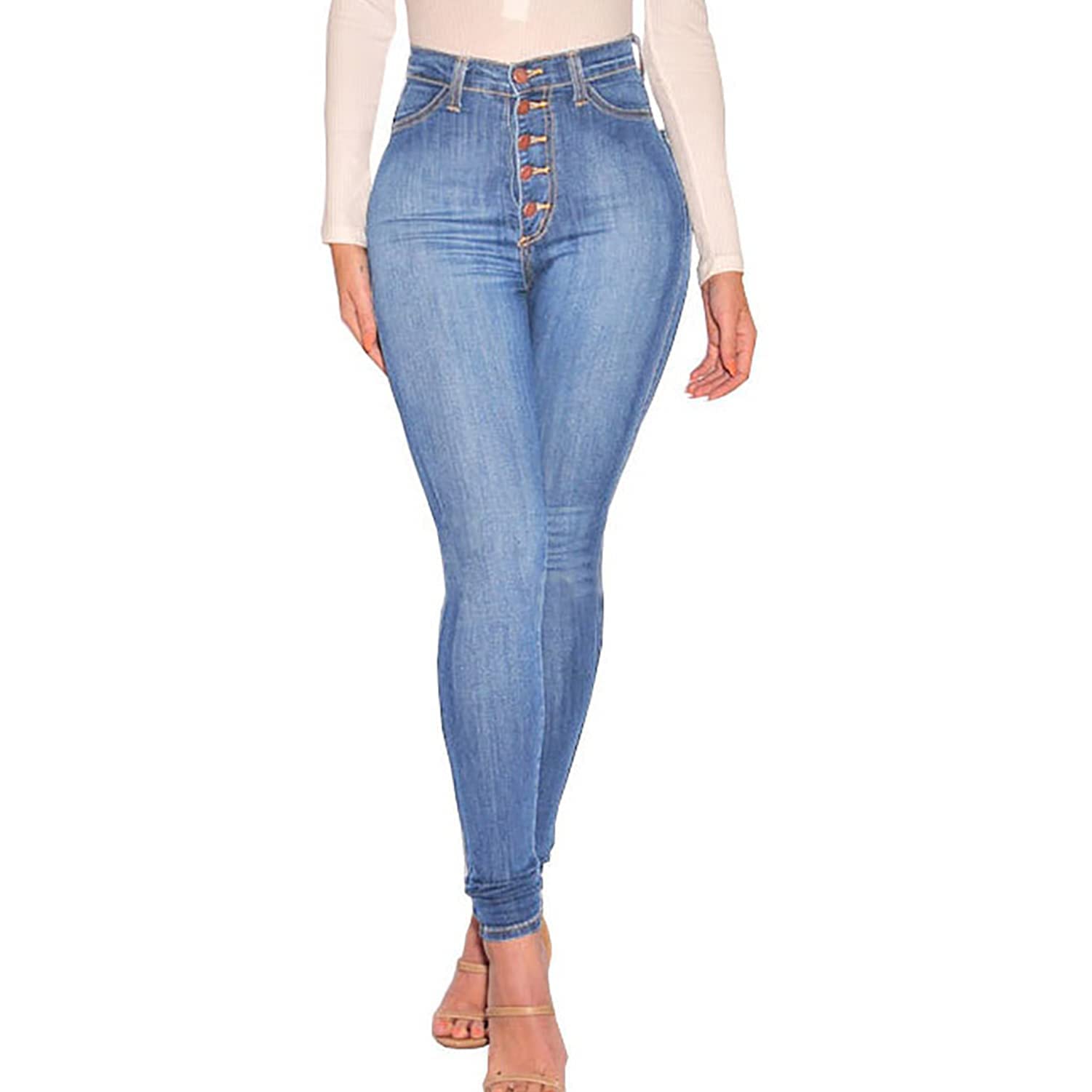 BISUAL Womens High Waisted Butt Lifting Jeans Distressed Stretch Skinny Sexy Colombian Jeans for Women: Light Blue 14