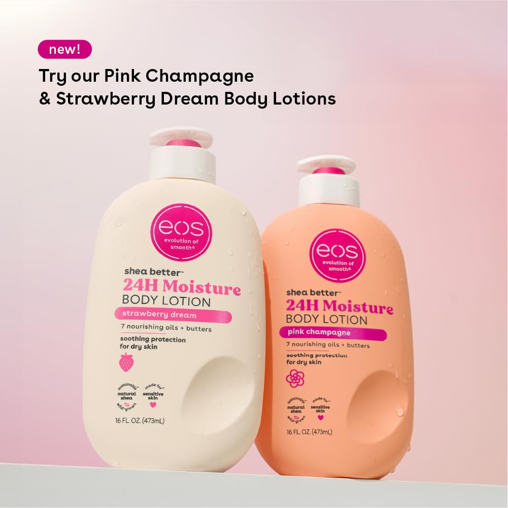 eos Shea Better Body Lotion Pomegranate Raspberry, 24-Hour Moisture Skin Care, Lightweight & Non-Greasy, Natural Shea, Vegan, 16 fl oz: Vanilla Cashmere + Fragrance Free 16 Fl Oz (Pack of 2)