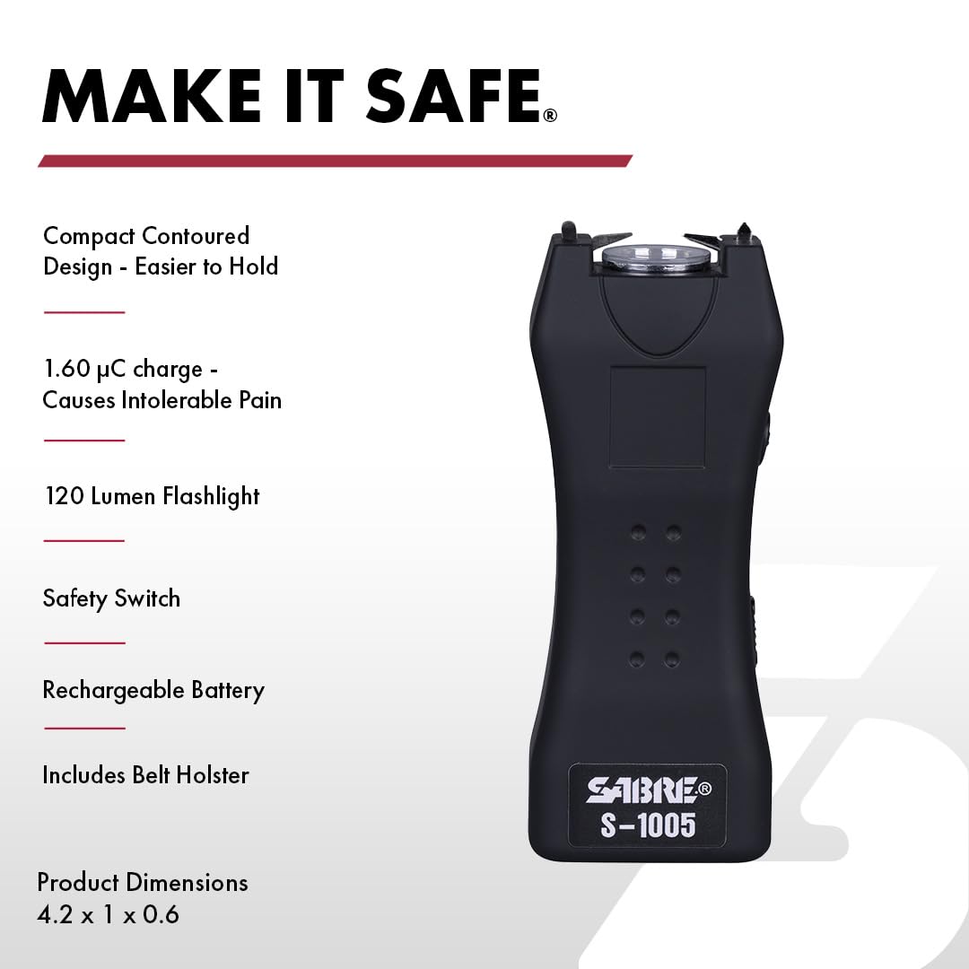 SABRE Pepper Spray & 2-in-1 Stun Gun with Flashlight, Self Defense Kit, Fast Flip Top Safety, Finger Grip for Better & Faster Aim, Painful 1.60 µC Charge, 120 Lumen LED Light, Rechargeable, 0.54 fl oz: Black
