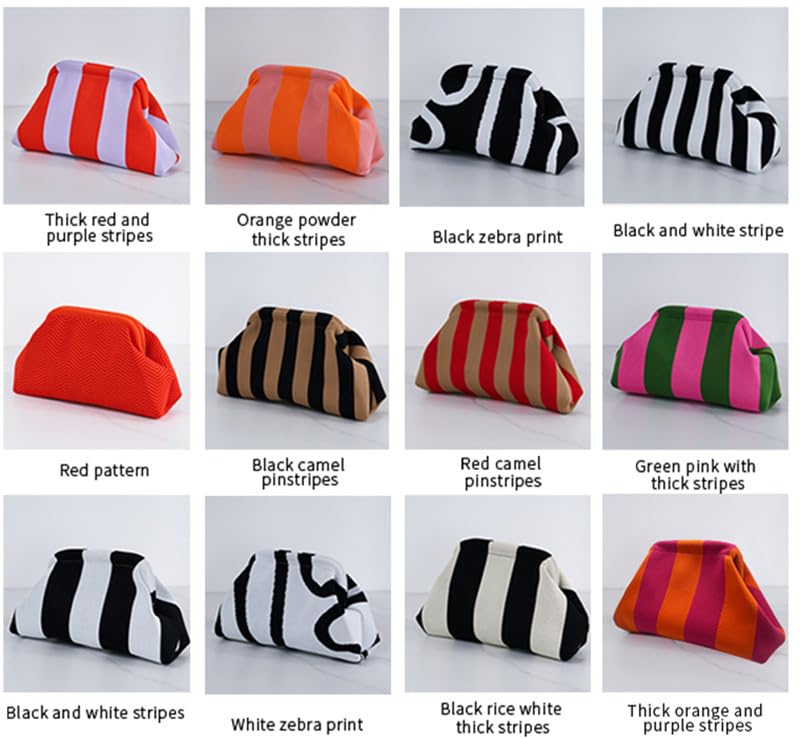 DIHKLCIO Clutch Purses for Women 2025 Summer Beach Woven Crochet Bag Dumpling Striped Ruched Cloud Purse Evening Handbag