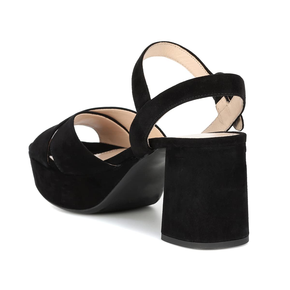 FSJ Women Peep Toe Chunky High Heels Platform Sandals Ankle Strap Velvet & Suede Summer Dress Wedding Prom Shoes Size 4-15 US: 7 Black Suede