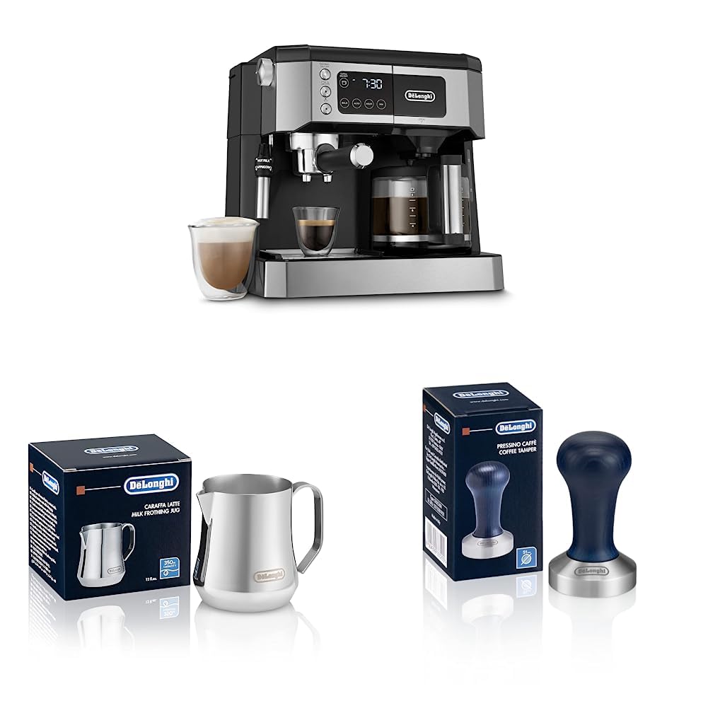 De'Longhi All-in-One Combination Coffee Maker & Espresso Machine & Stainless Steel Milk Frothing Pitcher, 12 ounce (350 ml), Barista Tool, 12 oz & DLSC058 Coffee Tamper: De'Longhi All-in-One Combination Coffee Maker & Espresso Machine & Stainless Steel Milk Frothing Pitcher, 12 ounce (350 ml), Barista Tool, 12 oz & DLSC058 Coffee Tamper