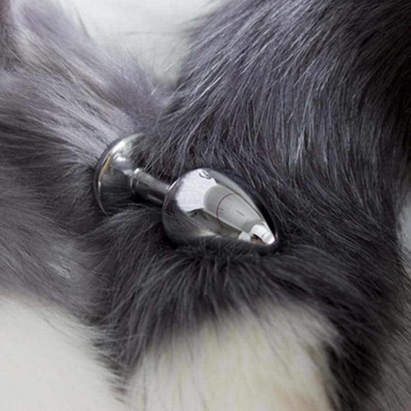 Tail Plug Anal Butt Plug, Butt Plug Faux Fur Tail Anal Sex Toys Buttplug Wolf Tail Toys Stainless Steel But Plug Butt Toys Sex Toys for Women Cosplay Adult Sex Toys for Women Men Couple (Grey): B-grey