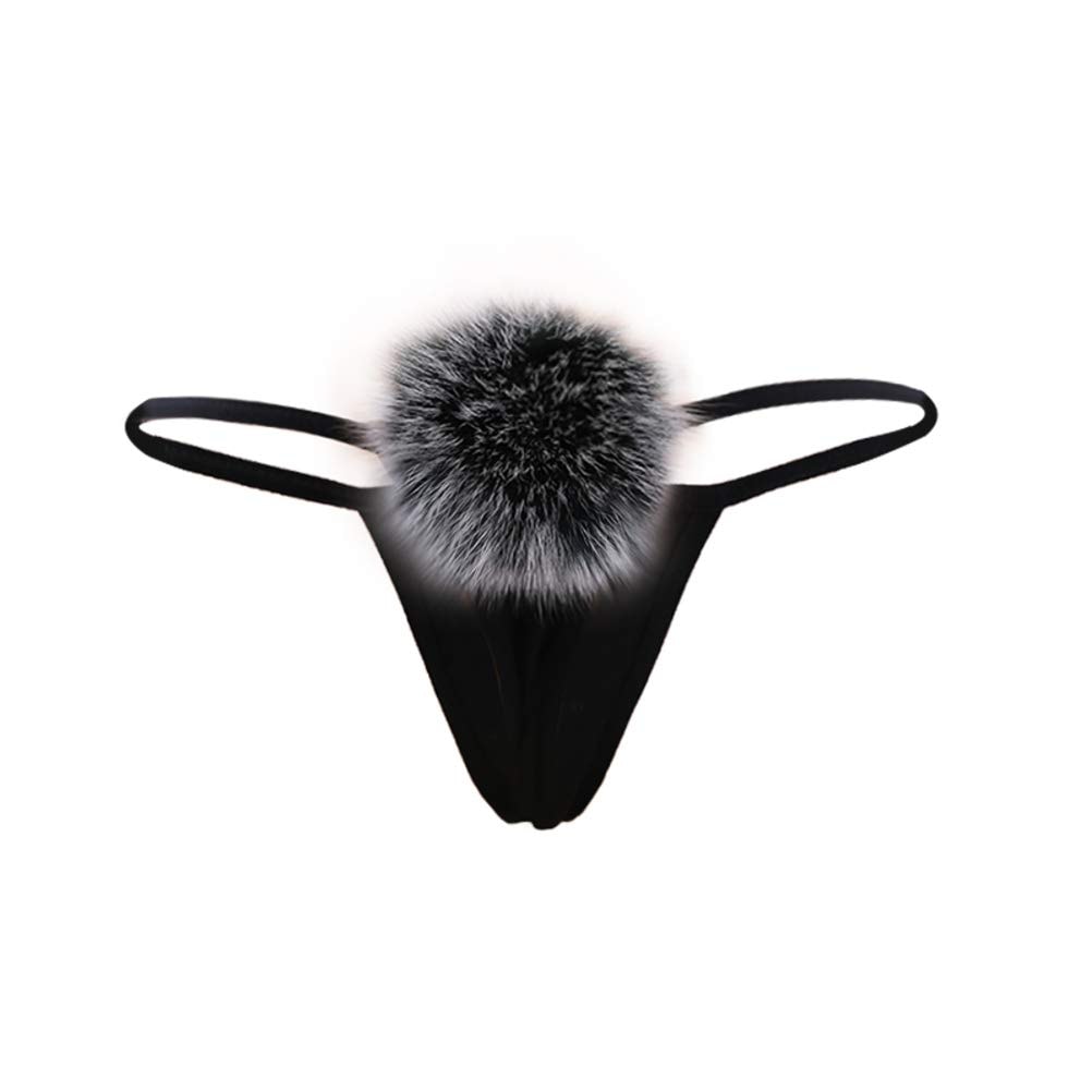 ADESUGATA Womens Thong Pantie Cute Rabbit Tail Low Waist G-String Fur Ball Solid Bikini T-Back Cosplay Bunny Girl Underwear: 0-1 Black,pink