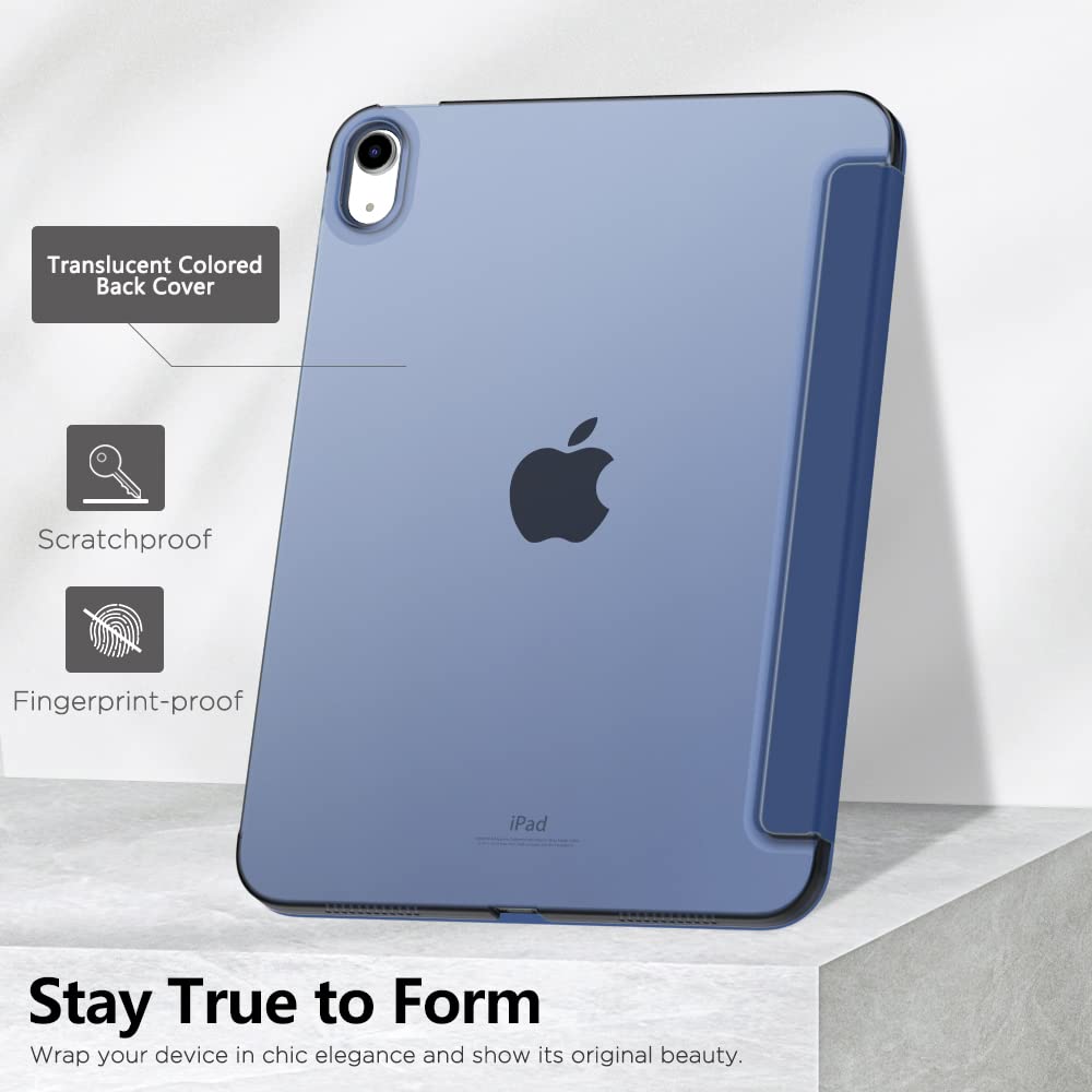 MoKo Case for iPad (A16) 11th Generation 11 Inch 2025, iPad 10th Generation 10.9 inch 2022, Slim Stand Protective Cover with Hard PC Translucent Back Shell Cover, Support Touch ID, Navy Blue