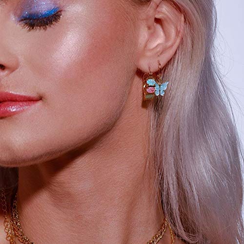 Butterfly Hoop Earrings, DORAFO Gold Plated Acrylic Butterfly Huggie Dangle Earrings, Cute Butterflies Earrings Set for Women Girls thumbnail 5