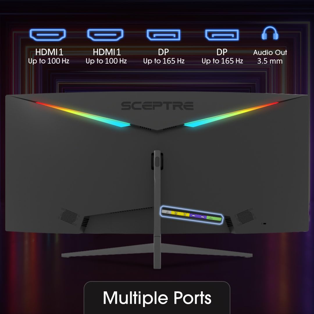 Sceptre 34-Inch Curved Ultrawide WQHD Monitor 3440 x 1440 R1500 up to 165Hz DisplayPort x2 99% sRGB 1ms Picture by Picture, Machine Black 2023 (C345B-QUT168): 34" Curved WQHD 165Hz