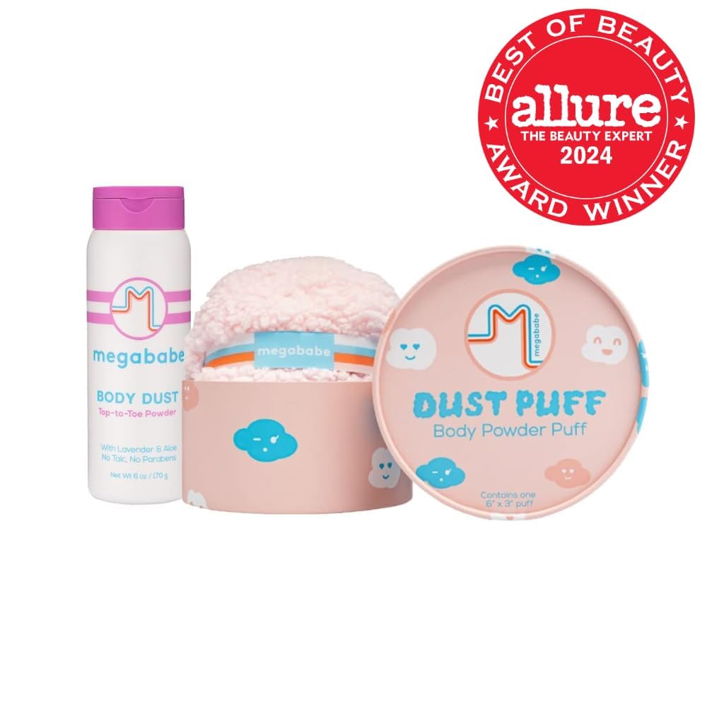 Megababe Sweat Absorbing 2-Piece Bundle - Body Dust Powder 6 oz & Dust Puff | Sweat-Absorbing, Talc-Free thumbnail 2