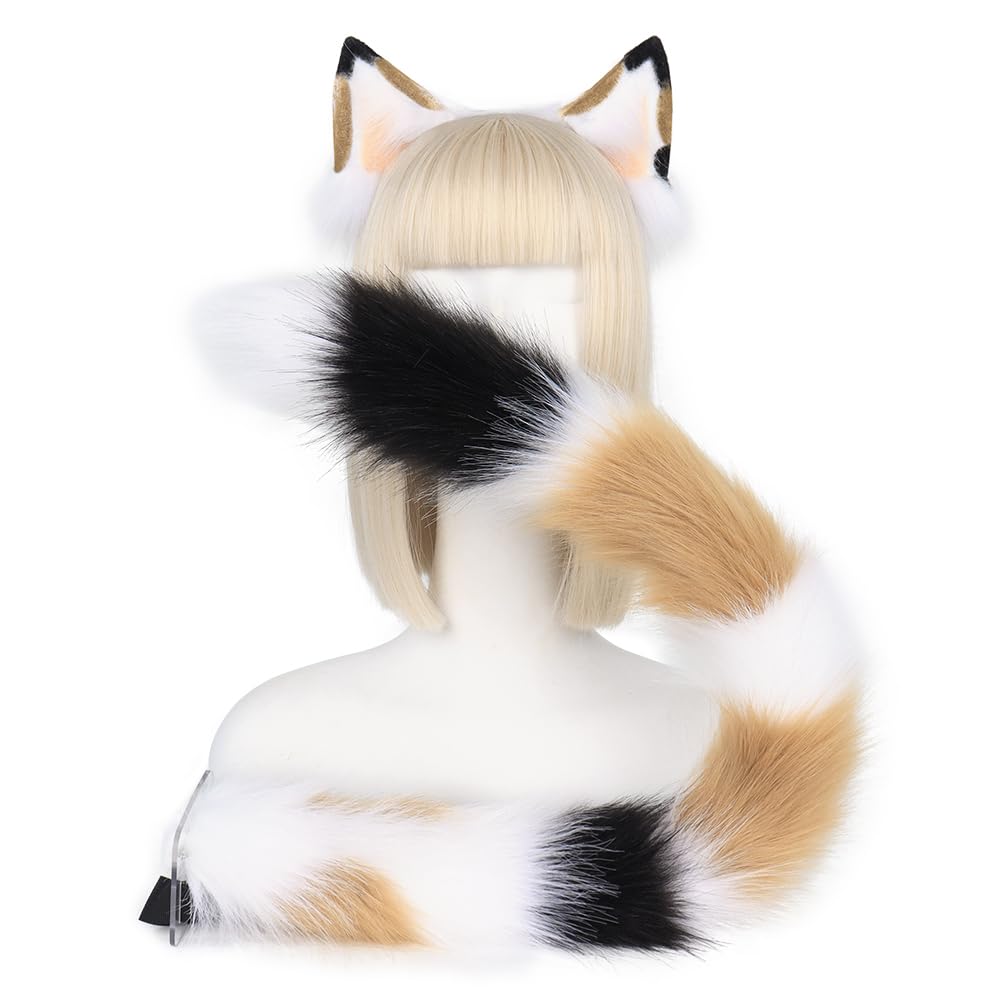 JUNBOON Cat Wolf Fox Tail Faux Fur Ear Headband Set Adult Halloween Xmas Fancy Party Cosplay Costume Gifts: 2-kw