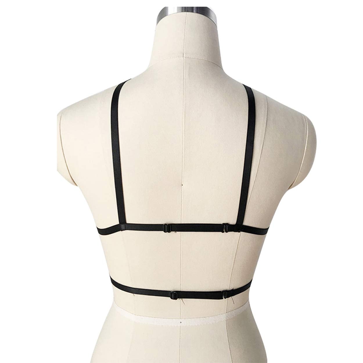 LIVE4COOL Women Harness Elastic Cupless Cage Bra Sexy Lingerie for Women Adjustable Hollow Out Crop Top Exotic Strap Bra: Black