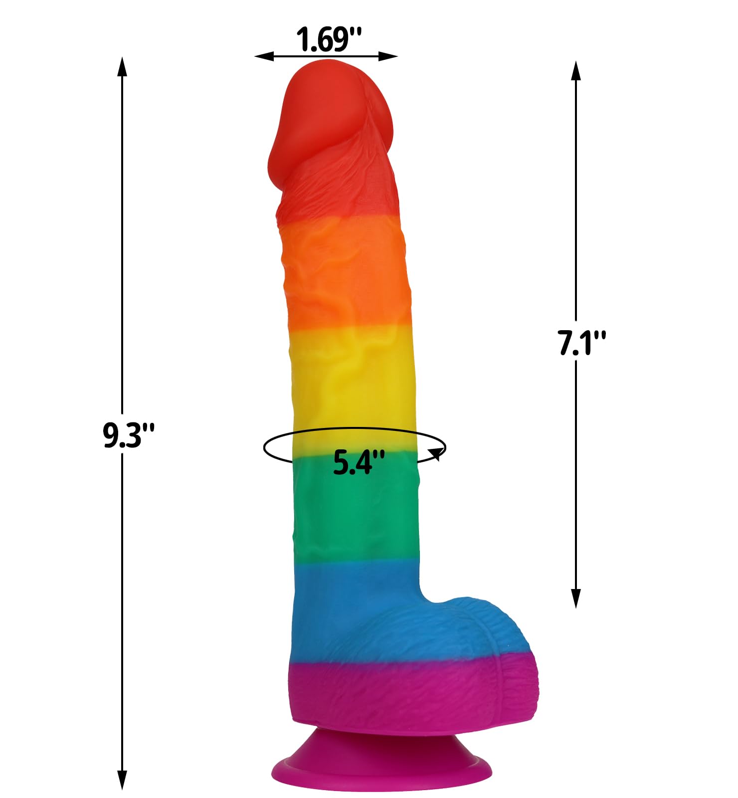 Realistic Dildo for Adult Sex Toys Liquid Silicone Material Strong Suction Cup Hands-Free Play 2 Balls(Rainbow): 9.3 Inch
