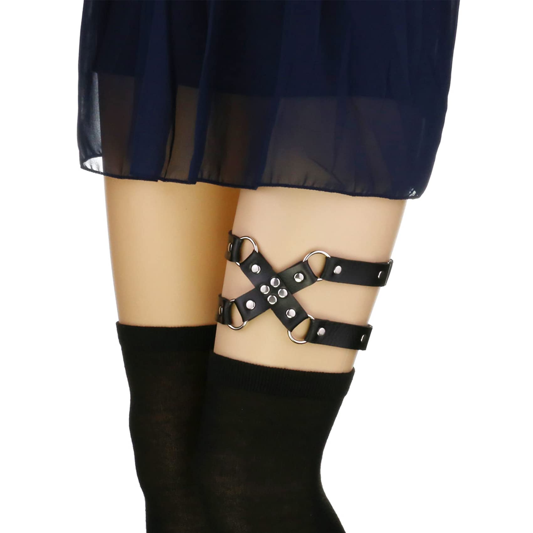 alisikee Adjustable Leg Garter Belt, Elastic Punk Cross Thigh Garters for Women, 1 Pair: alisikee Adjustable Leg Garter Belt, Elastic Punk Cross Thigh Garters for Women, 1 Pair