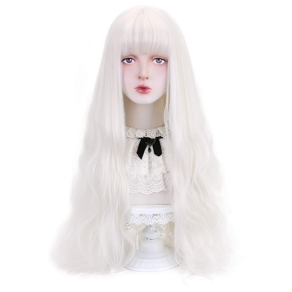 STYLER Long  Synthetic Wig with Bangs - Natural Long Wavy Cosplay Wigs for Women Halloween Christmas 30" (White)