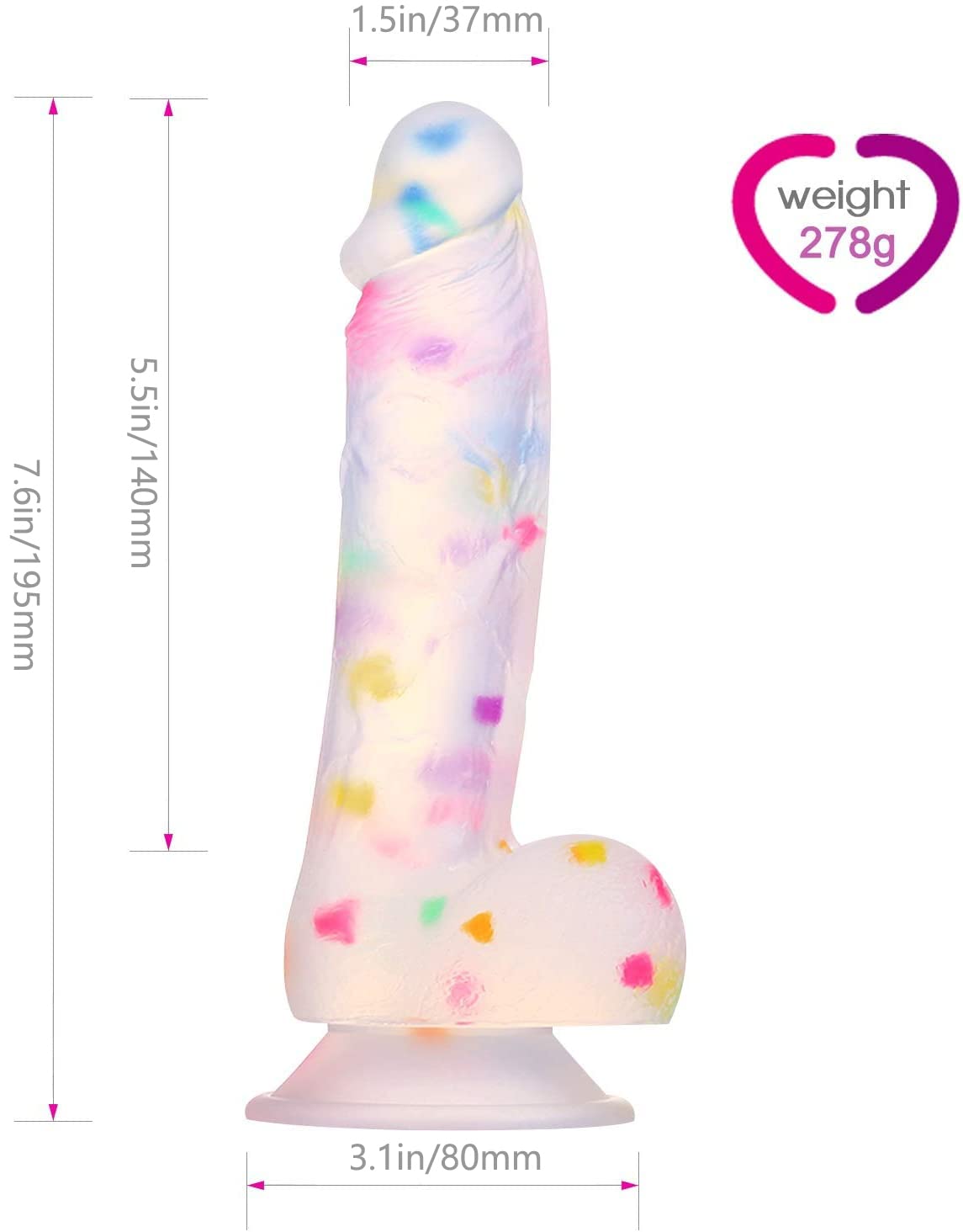 Louviva Confetti Dildo Realistic Clear Silicone Suction Cup Women Sex Toy, 7.6 Inch, Sex Toy for Adults: Louviva Confetti Dildo Realistic Clear Silicone Suction Cup Women Sex Toy, 7.6 Inch, Sex Toy for Adults