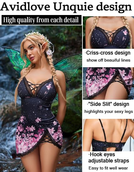 Avidlove Women Sexy Nightgown Lace Babydoll Chemises V-Neck Modal Sleepwear Full Slip Side Slit Sleep Dress XS-XXL