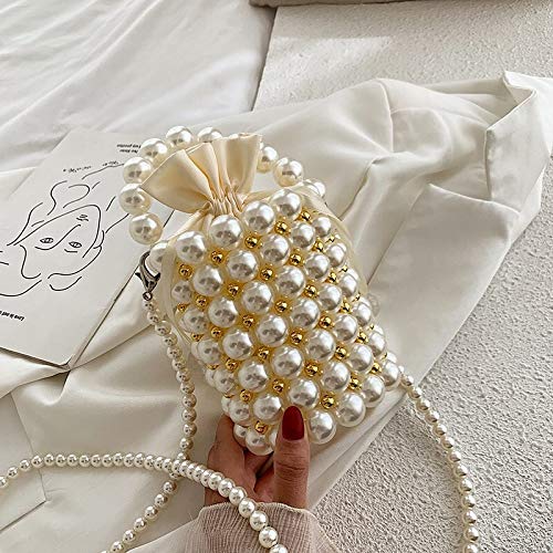 Abvokury YUSHINY Beaded Handbag for Women White Pearl Decoration Evening Bags with Detachable Chain Inner Bag Medium: Abvokury YUSHINY Beaded Handbag for Women White Pearl Decoration Evening Bags with Detachable Chain Inner Bag Medium