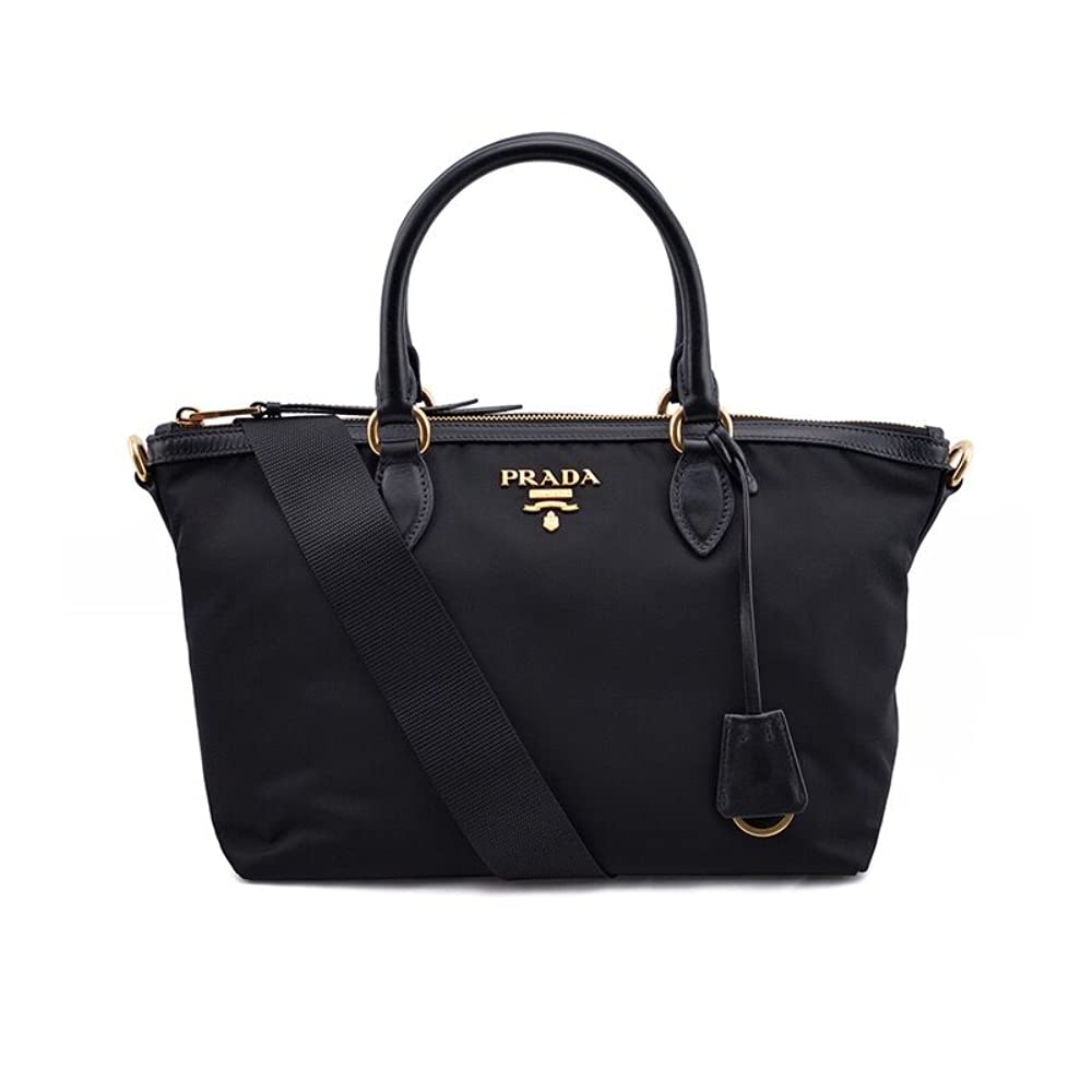 PradaWomens Black Tessuto Nylon Two-Way Satchel Handbag 1BA104: PradaWomens Black Tessuto Nylon Two-Way Satchel Handbag 1BA104