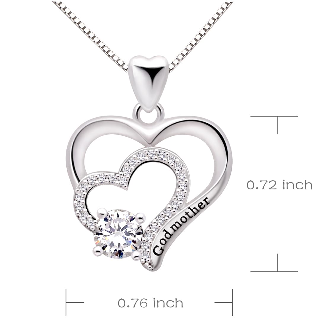 ALOV Jewelry Sterling Silver Godmother Cubic Zirconia Pendant Necklace thumbnail 3