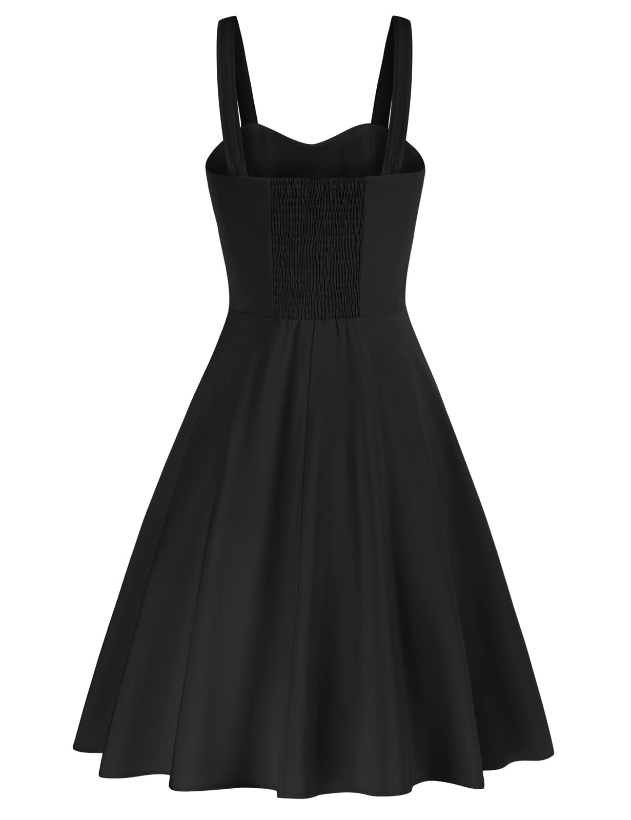 Belle Poque Women's Vintage Sleeveless Solid Floral Ruched Summer Cute A-Line Flowy Swing Midi Dress: Medium Black