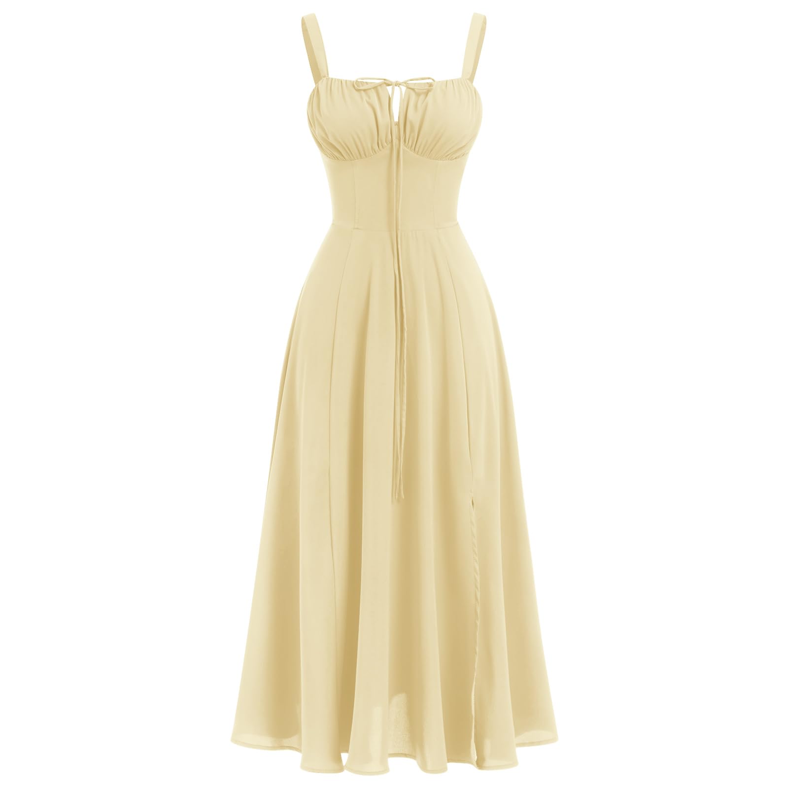 Women's Floral Corset Dress Formal Cocktail Dresses Going Out Casual Sundress Split Thigh Spaghetti Strap Vintage Dress: Small Yellow