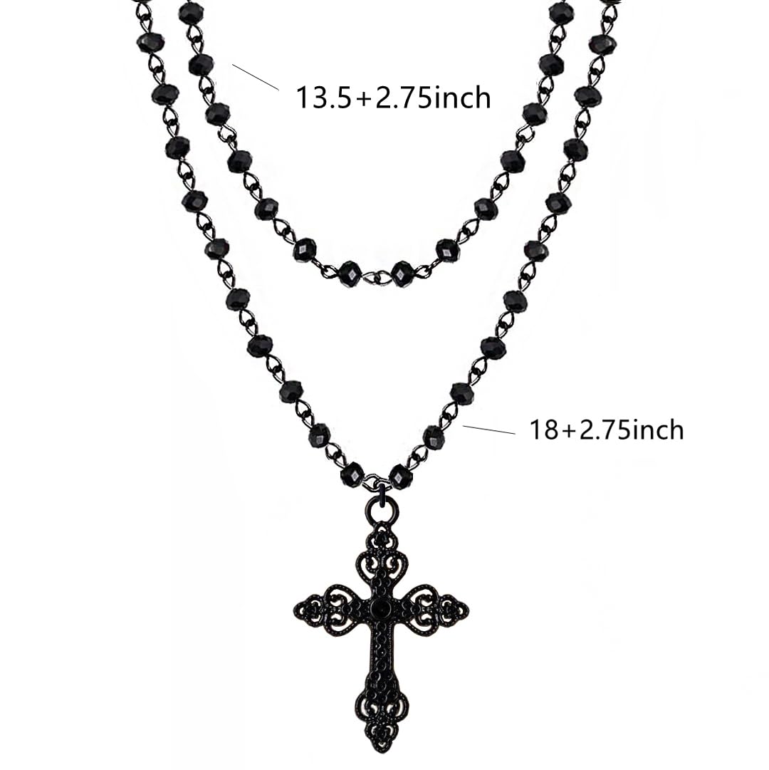 Balirek Gothic Bat Necklaces Moon  Necklaces Black Crystal Chain Halloween Black Pendant Choker Halloween Jewelry for Woman: Cross