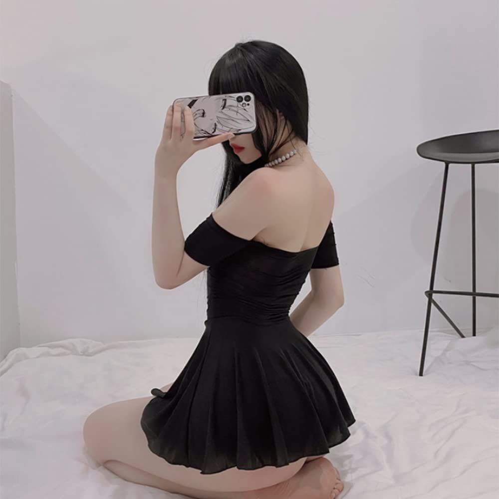 SINROYEE Women's Sexy Cosplay Lingerie Silk Nightgown Dress High split Cheongsam Dress: Black # 2