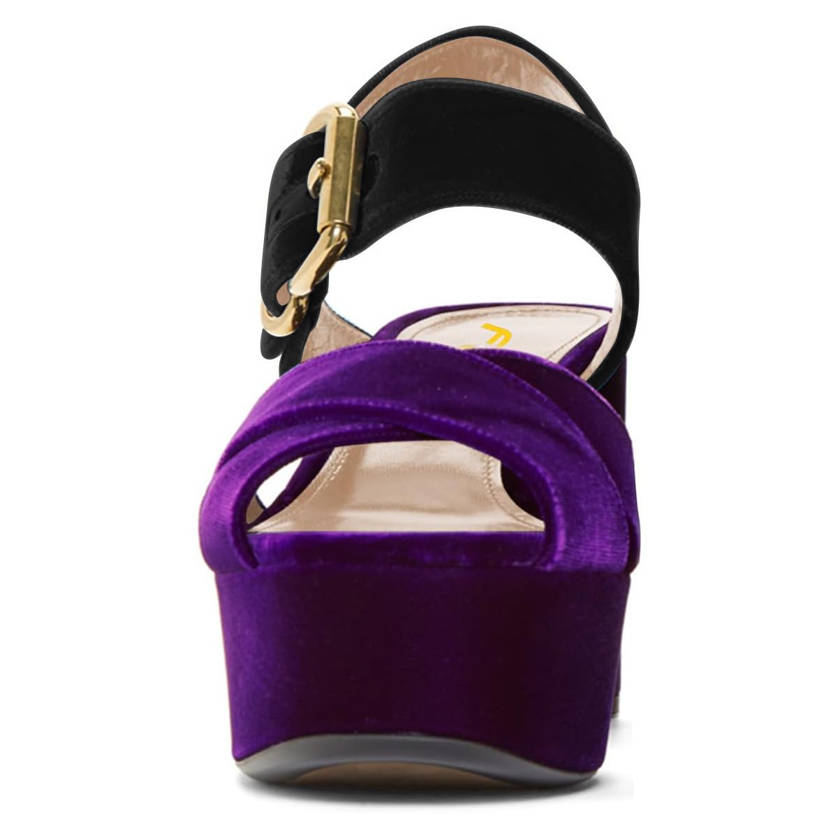 FSJ Women Peep Toe Chunky High Heels Platform Sandals Ankle Strap Velvet & Suede Summer Dress Wedding Prom Shoes Size 4-15 US: 7 Purple Black