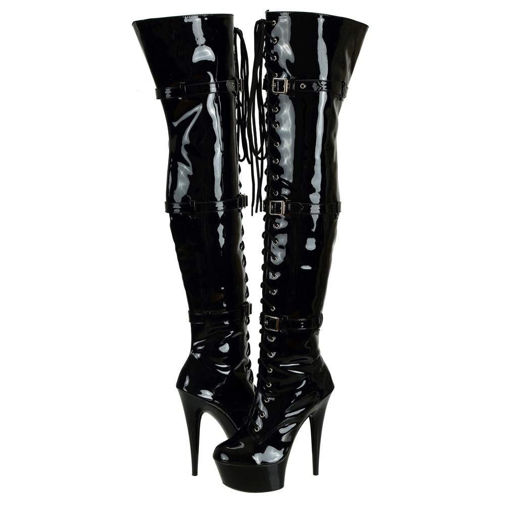 SheSole Women's Over The Knee Thigh High Heel Boots Platform Zip Buckle Lace Up - Image 6