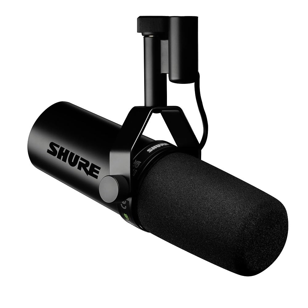 Shure  Microphone - Vocal Dynamic Studio Mic for Broadcast, Podcast, Recording, Gaming & Streaming, XLR, Rugged Construction, Detachable Windscreen, Smooth Sound, Warm Vocals, Wide-Range Frequency: SM7dB (Built-In Preamp)