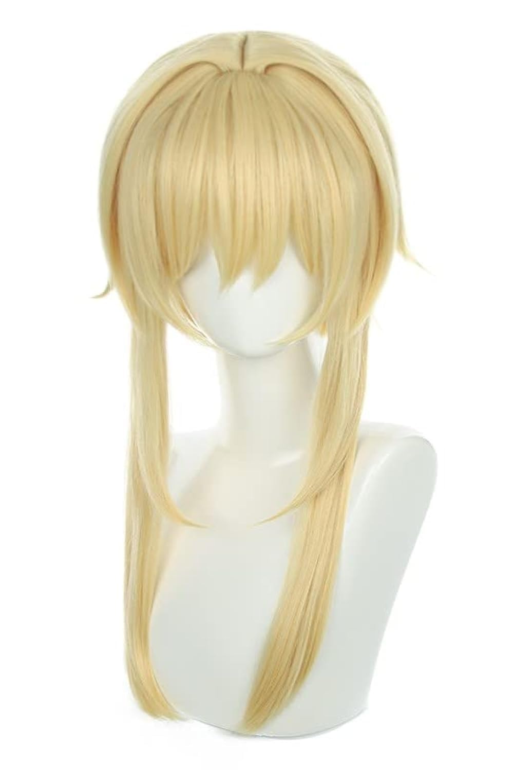 LeMarnia Gold Mixed with Yellow Straight Ponytail Synthetic Wig with Ribbon for Cosplay Fischl Wig Halloween Costume Party Wigs: Lumine/Gold