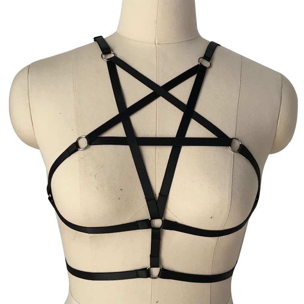 Sexy Women Harness Halter Pentagram Body Harness Bra Caged Bra Cupless Bra Punk Gothic Style Strappy Bralette One Size: Sexy Women Harness Halter Pentagram Body Harness Bra Caged Bra Cupless Bra Punk Gothic Style Strappy Bralette One Size