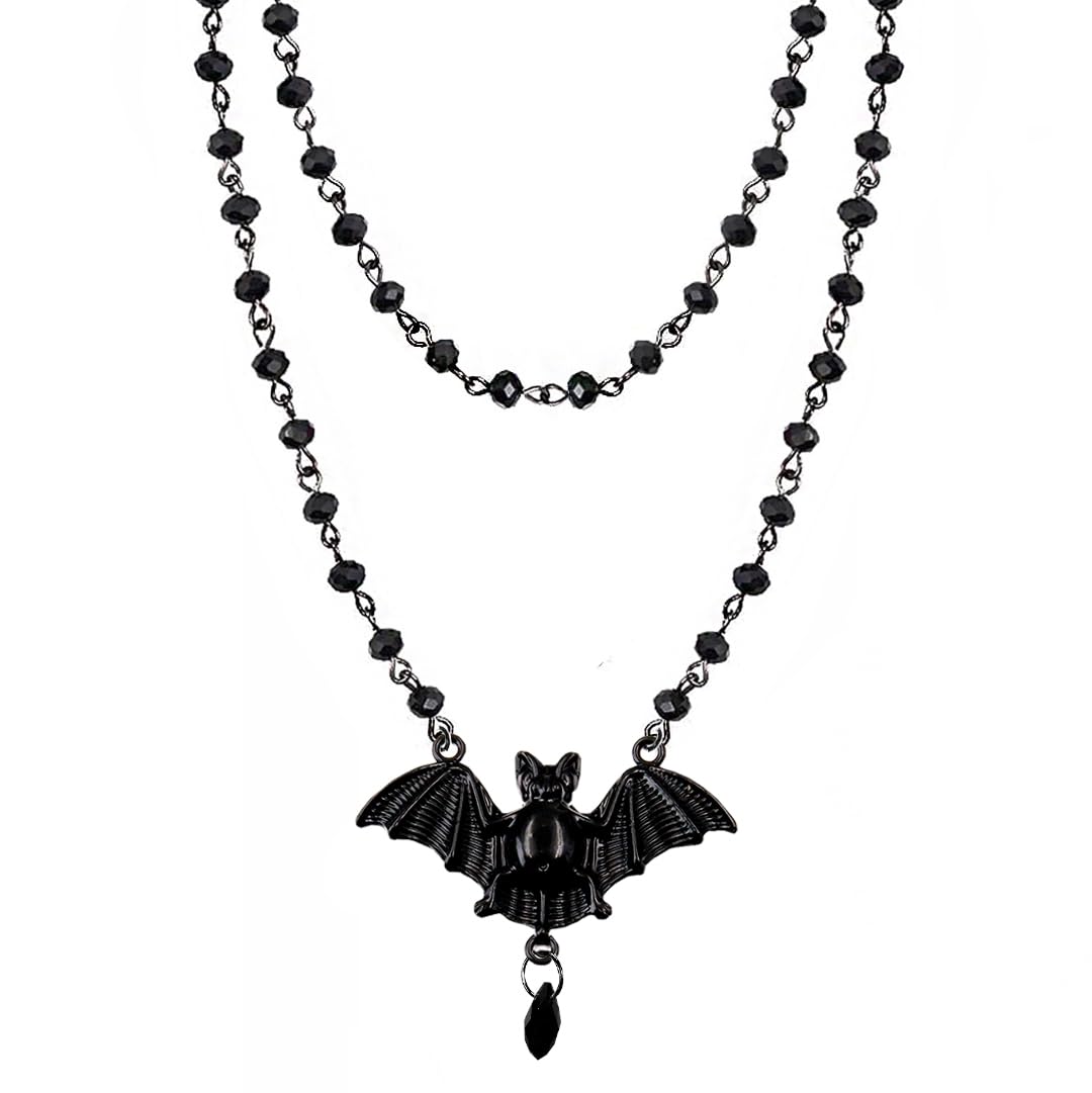 Balirek Gothic  Necklaces Moon Cross Necklaces Black Crystal Chain Halloween Black Pendant Choker Halloween Jewelry for Woman: Bat
