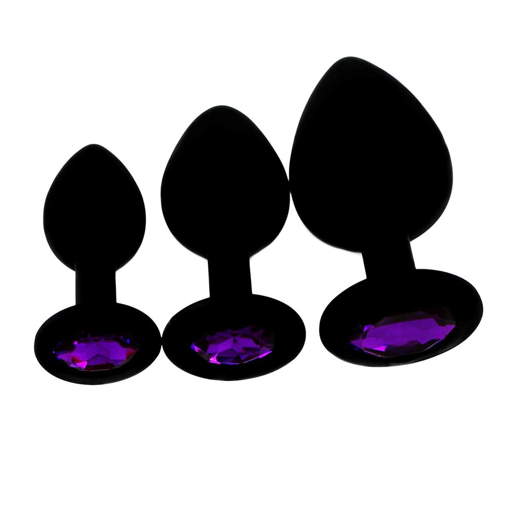 Anal Sex Trainer 3PCS Silicone Jeweled Butt Plugs, Eastern Delights Anal Sex Toys Kit for Starter Beginner Men Women Couples, Black