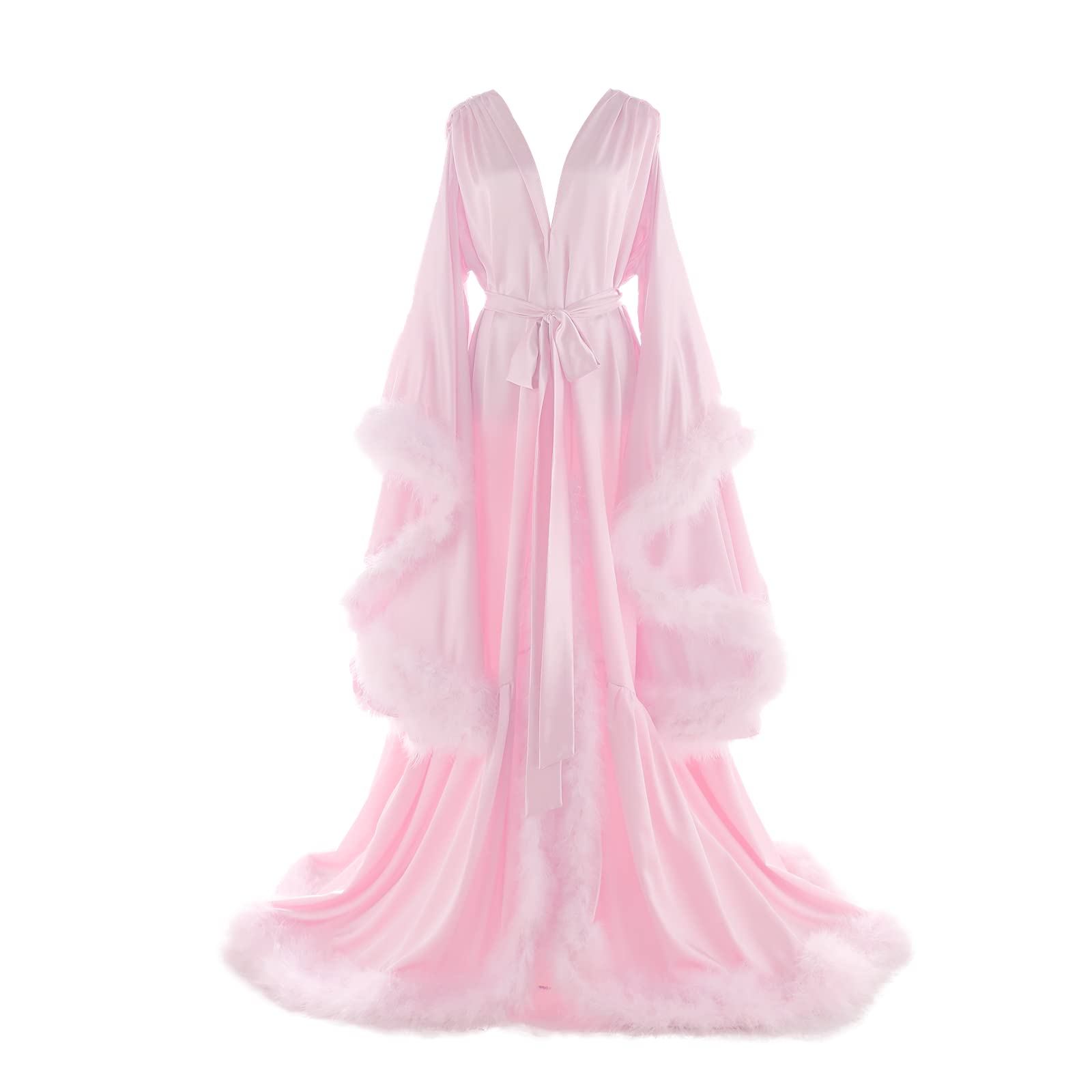 Daily Life Mall Women's Feather Bridal Robes Old Hollywood Maternity Photoshoot Nightgown Silk Bathrobe Long Lingerie: 3X-Large L-blush Pink