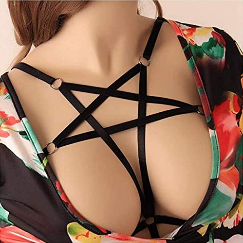 LIVE4COOL Women Harness Elastic Cupless Cage Bra Sexy Lingerie for Women Adjustable Hollow Out Crop Top Exotic Strap Bra: Black